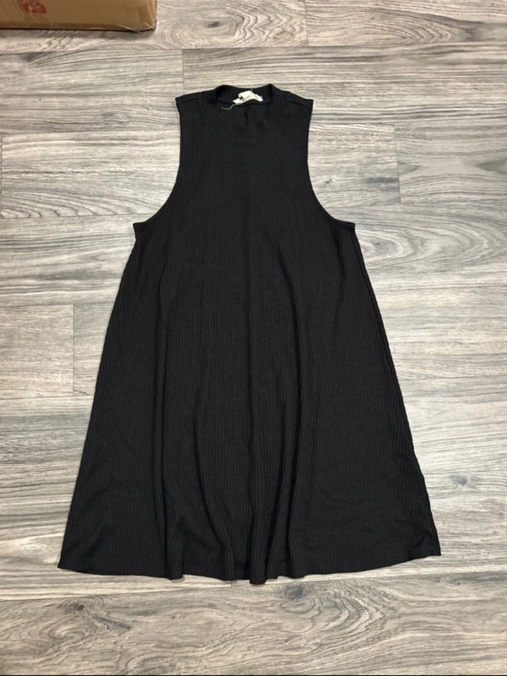 Sleeveless Black Ribbed A-Line Dress